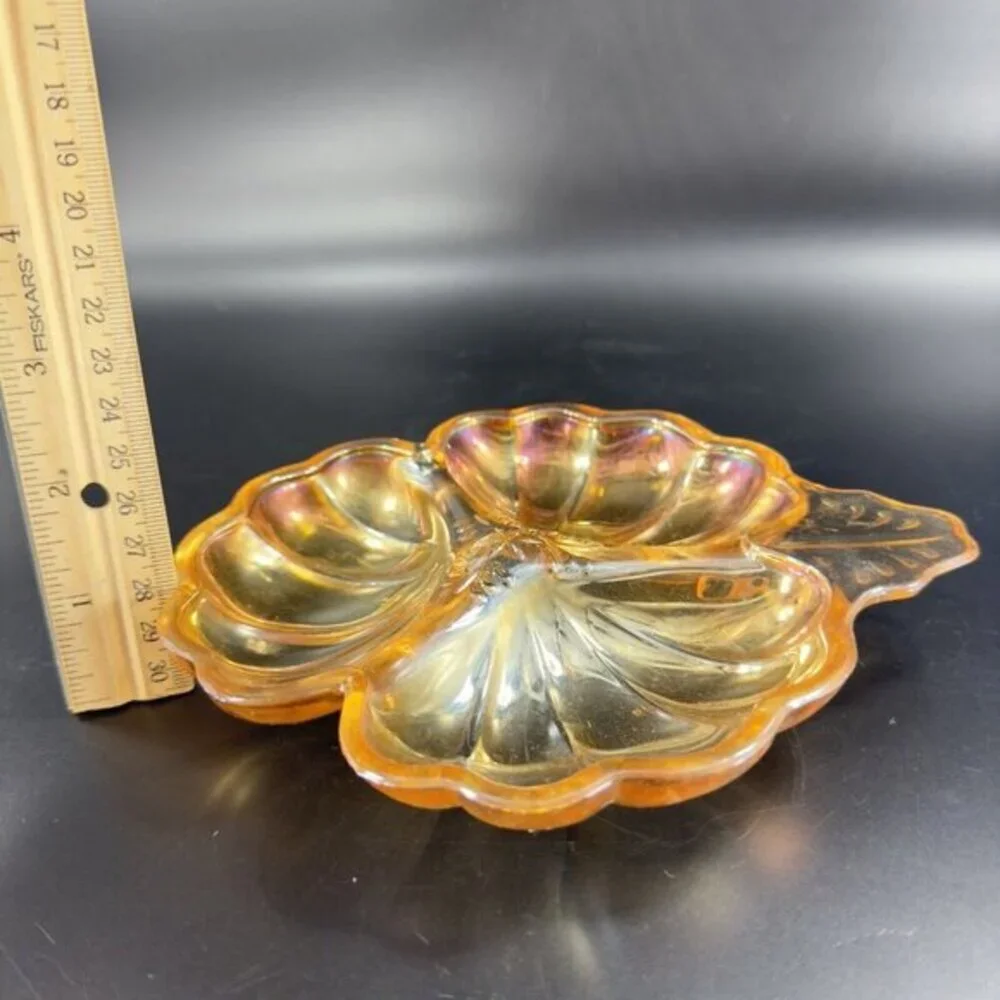 Vintage Carnival Glass Shamrock Dish‎ Divided Relish Iridescent Finish Tray Dish